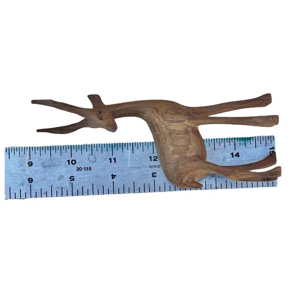 Hand-Carved Wooden Antelope Figurine 5.75" x 2.25" Decor Nature Sculpture Art - Picture 3 of 9